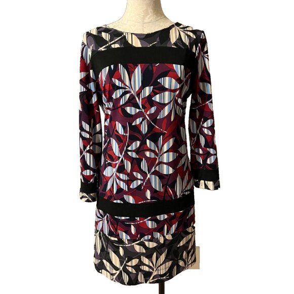 BCBGMaxAzria Shift Dress M Medium 3/4 Long Sleeve Stretch Multicolor Washable - Picture 1 of 8